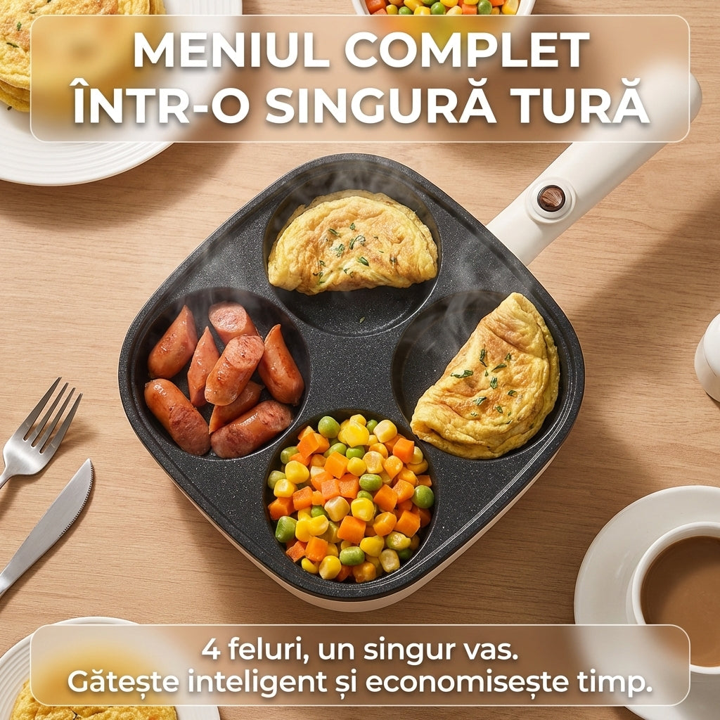 Tigaie Electrică pentru Mic Dejun "A la Paris", 4 Compartimente, 500W, Antiaderentă