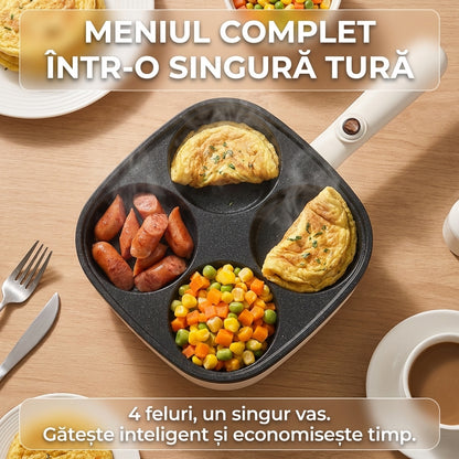 Tigaie Electrică pentru Mic Dejun "A la Paris", 4 Compartimente, 500W, Antiaderentă