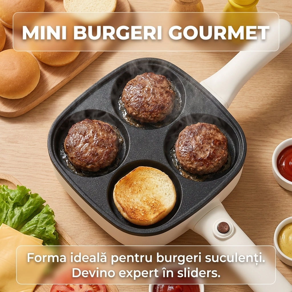 Tigaie Electrică pentru Mic Dejun "A la Paris", 4 Compartimente, 500W, Antiaderentă