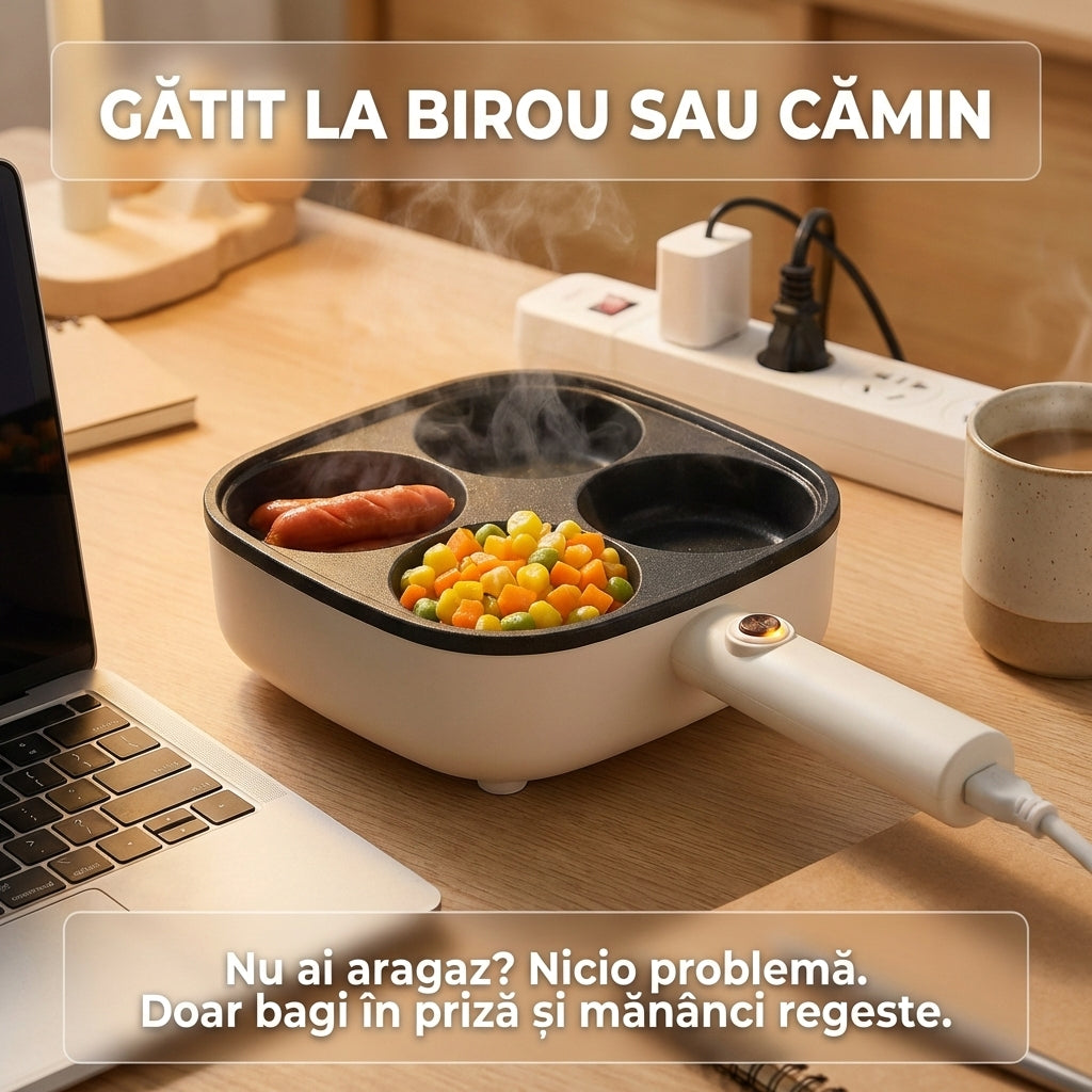 Tigaie Electrică pentru Mic Dejun "A la Paris", 4 Compartimente, 500W, Antiaderentă