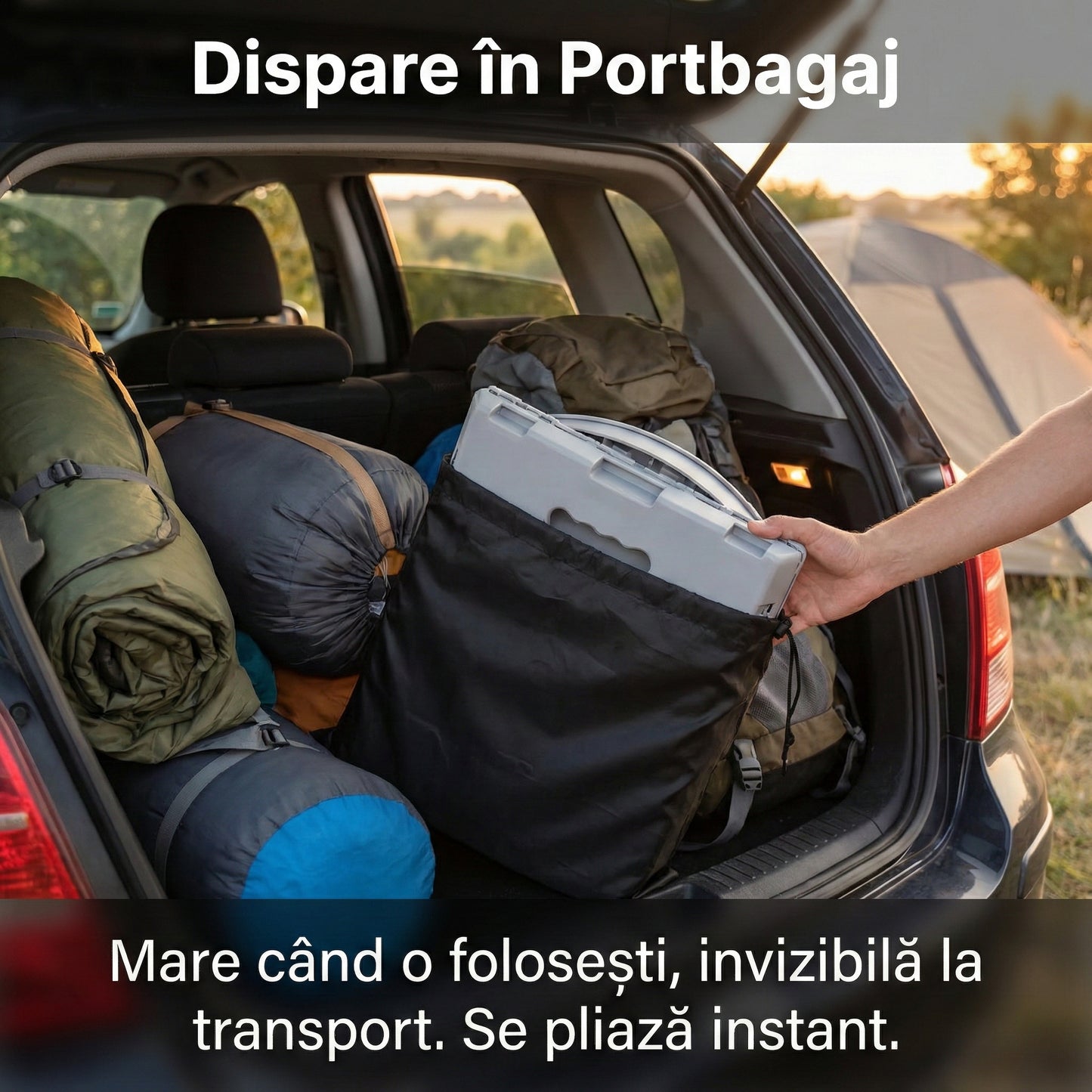 Toaletă Portabilă Pliabilă Premium din ABS, Rezistență 204kg, Multifuncțională pentru Camping și Rulotă, Include Geantă și Saci, Gri