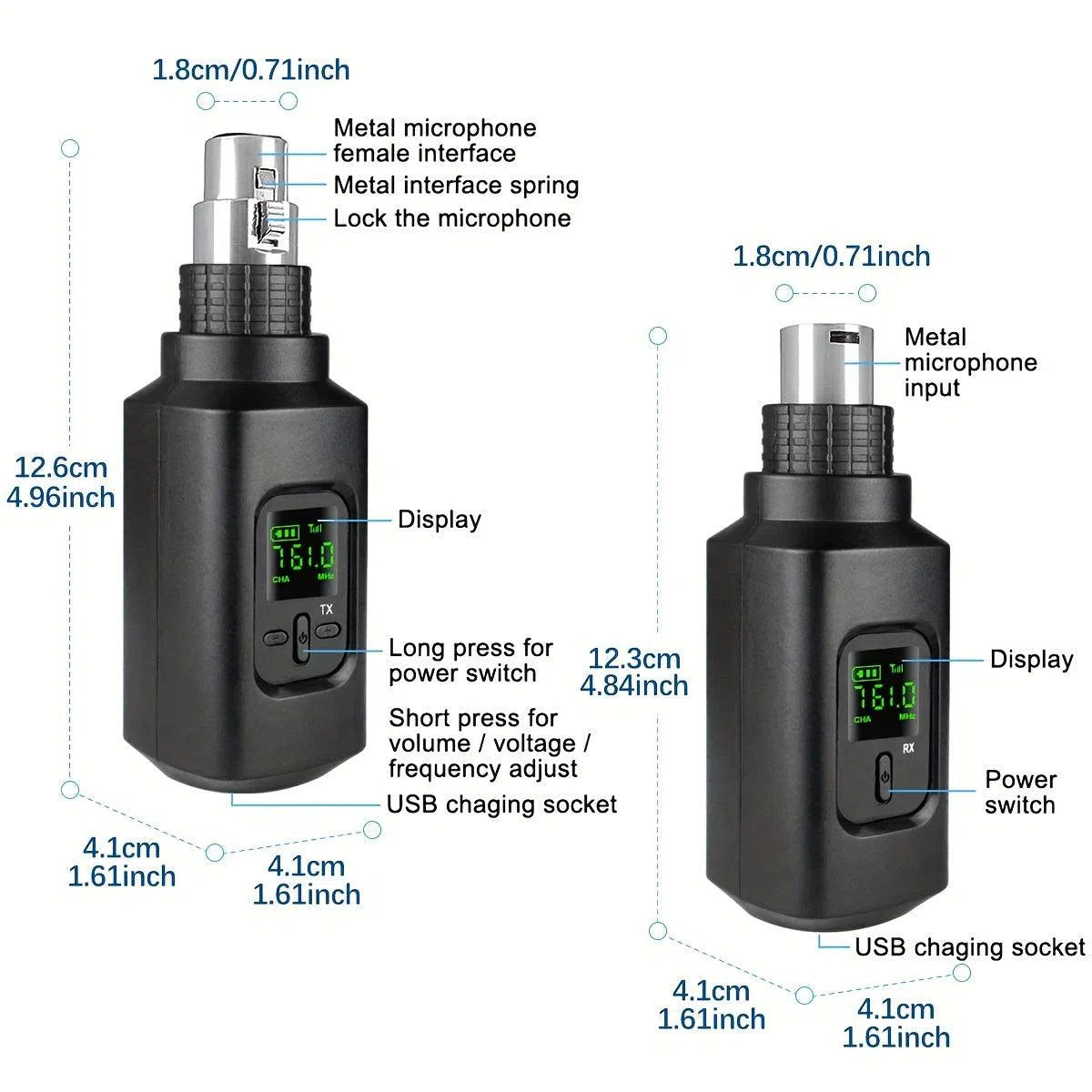 Transmițător și Receptor Wireless XLR Reîncărcabil pentru Microfon Dinamic și Chitară Electrică