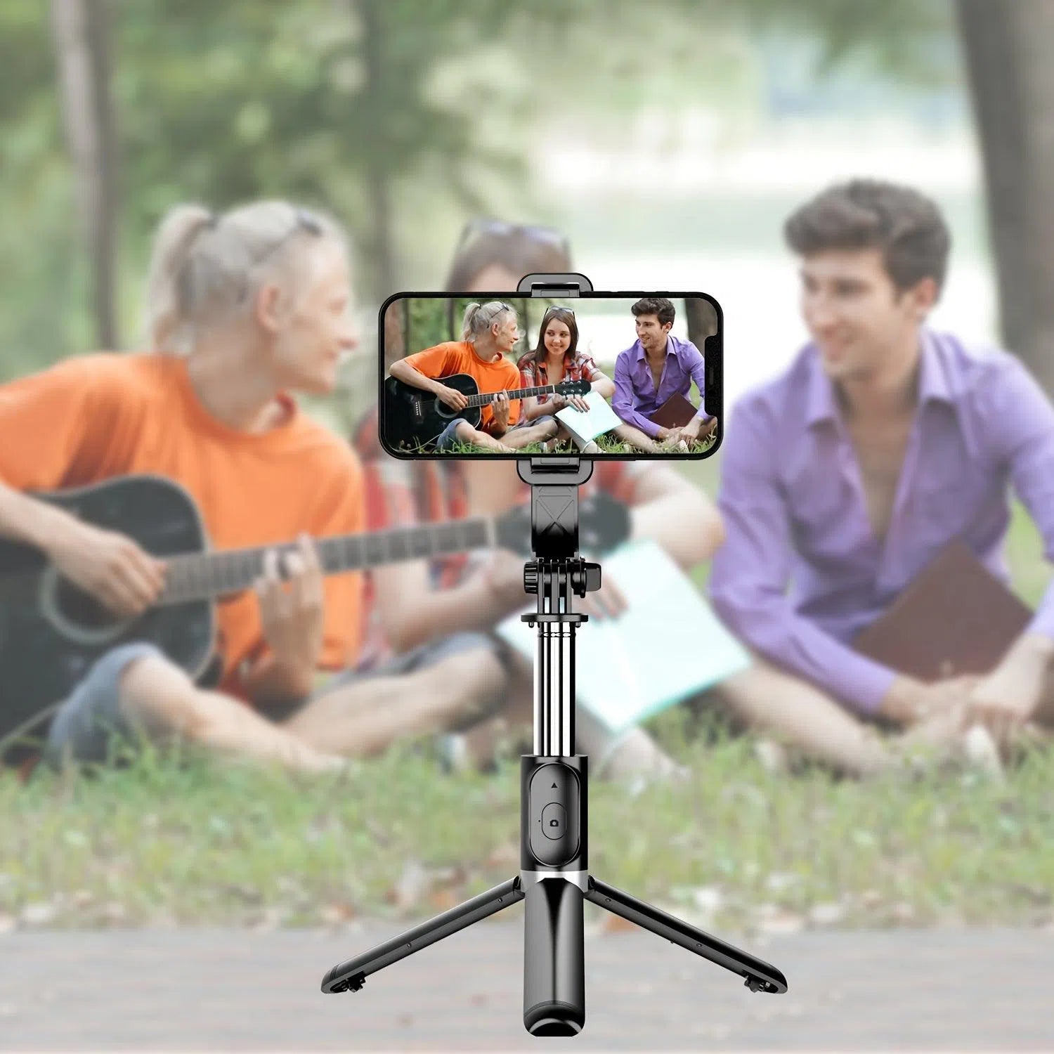 Trepied selfie stick de 40" pentru telefon, extensibil și multifuncțional, cu telecomandă wireless și rotire la 360°