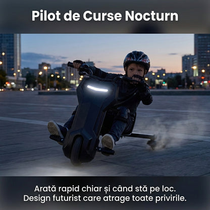 Tricicletă Electrică Drift Trike 360° pentru Copii, Motor 250W, Bluetooth, Viteză Reglabilă, Suspensie, Negru