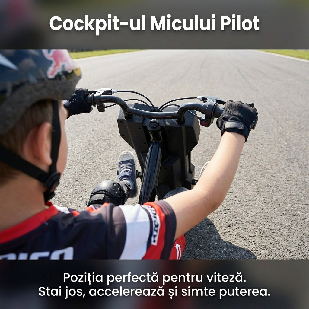 Tricicletă Electrică Drift Trike 360° pentru Copii, Motor 250W, Bluetooth, Viteză Reglabilă, Suspensie, Negru