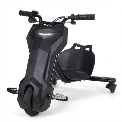 Tricicletă Electrică Drift Trike 360° pentru Copii, Motor 250W, Bluetooth, Viteză Reglabilă, Suspensie, Negru