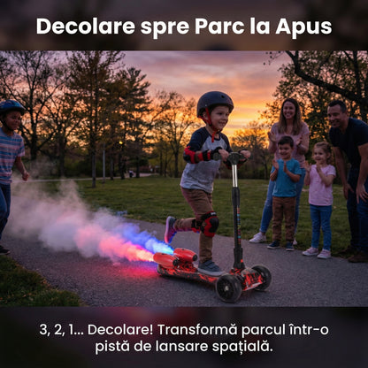 Trotinetă cu Aburi și Lumini LED, Conexiune Bluetooth pentru Muzică, Roți PU Luminoase, Pliabilă, Roșu