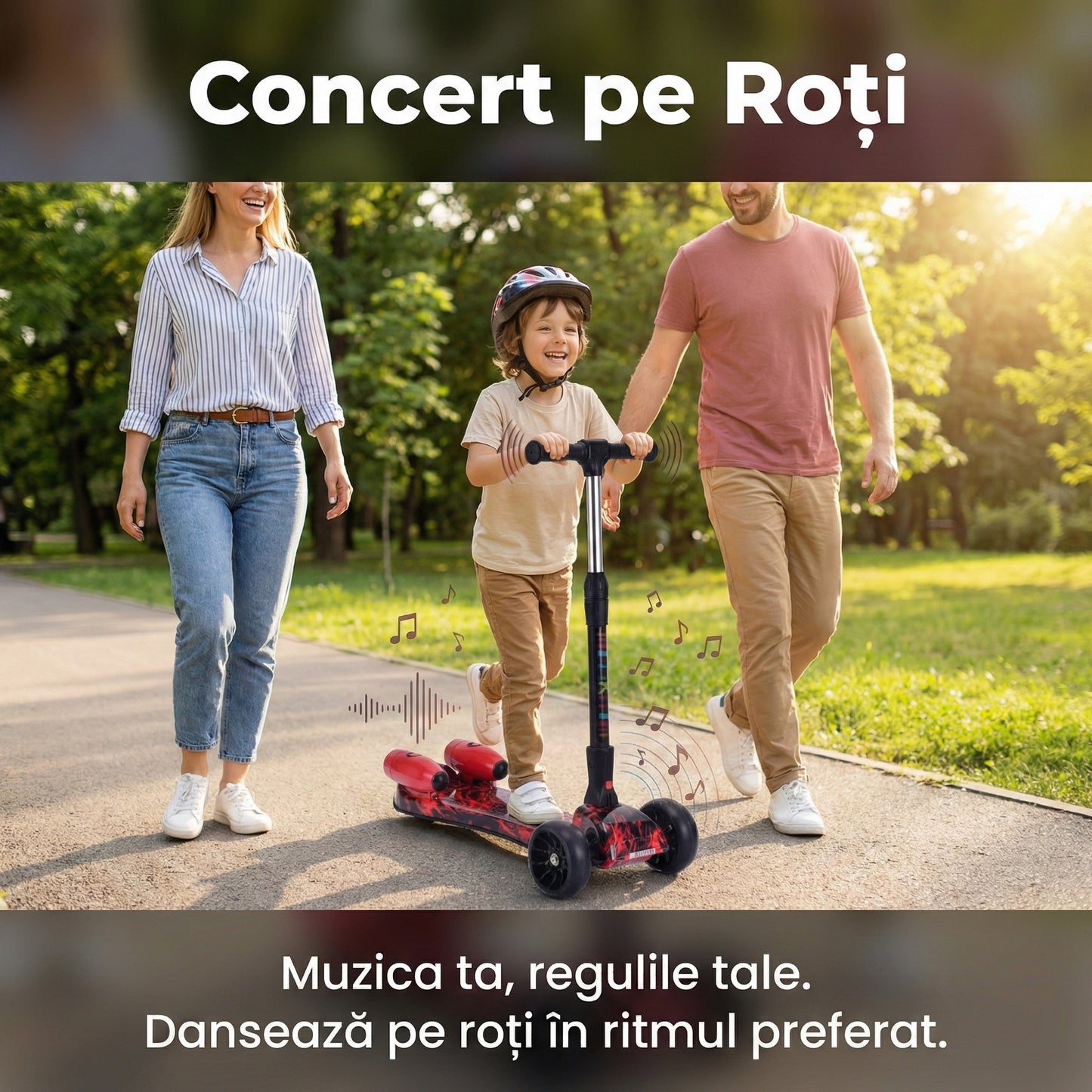 Trotinetă cu Aburi și Lumini LED, Conexiune Bluetooth pentru Muzică, Roți PU Luminoase, Pliabilă, Roșu