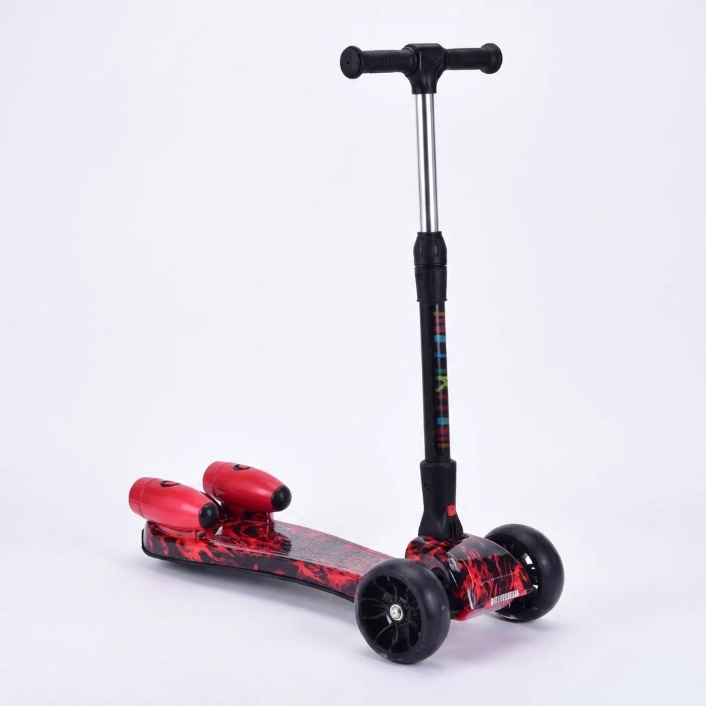 Trotinetă cu Aburi și Lumini LED, Conexiune Bluetooth pentru Muzică, Roți PU Luminoase, Pliabilă, Roșu