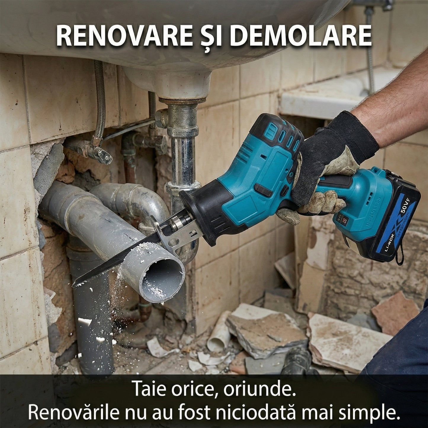 Trusă Scule Multifuncțională 5-în-1 - Bormașină, Cheie Impact, Drujbă & Fierăstrău Sabie pe Acumulator 48V