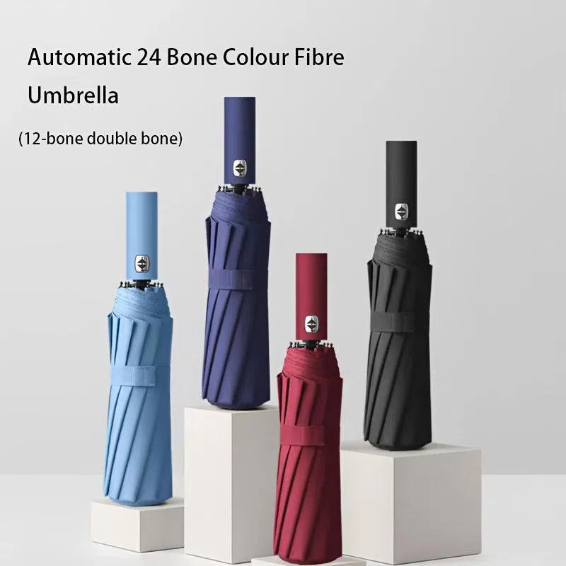 Umbrelă Automată Unisex cu 24 de Coaste Consolidate – Pliabilă, Portabilă și Durabilă,