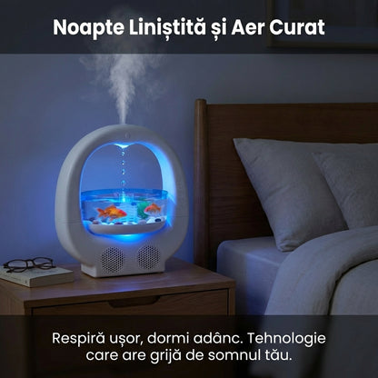 Umidificator Anti-Gravitație Multifuncțional cu Acvariu și Boxă Bluetooth, 700ml, Lumini Ambientale RGB, Alb