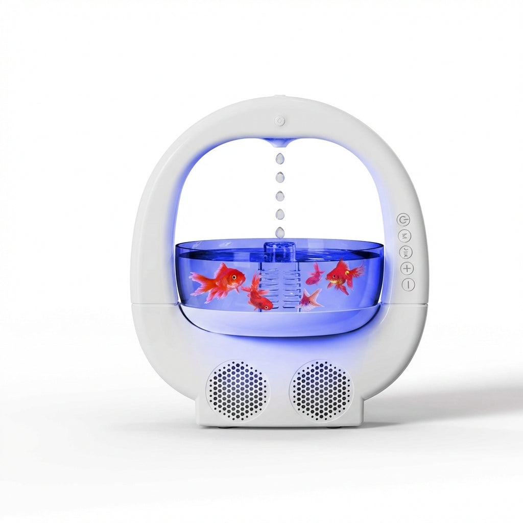 Umidificator Anti-Gravitație Multifuncțional cu Acvariu și Boxă Bluetooth, 700ml, Lumini Ambientale RGB, Alb