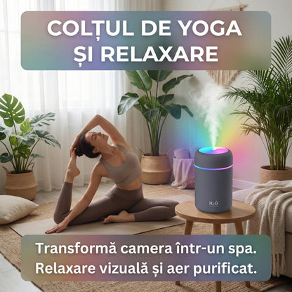 Umidificator de Aer Ultrasonic H2O, Lumini Ambientale RGB, Difuzor Aromaterapie, Silențios, Design Modern, Gri