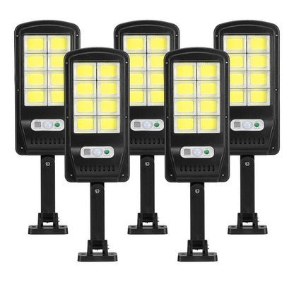 Set 5 Lampi LED Solare 150W COB 160 LED-uri cu Senzor de Mișcare, Autonomie 12-14 ore, IP65