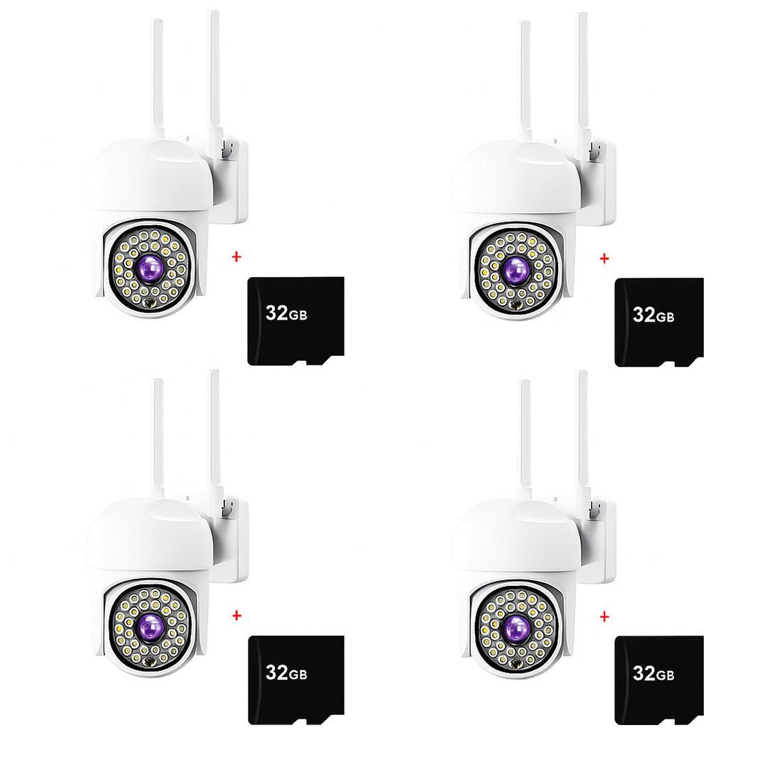 Set 4 Camere Wifi de Exterior Quanthex Color + Card 32 GB , Senzor de Miscare, Night Vision, Vizualizare Live pe Telefon
