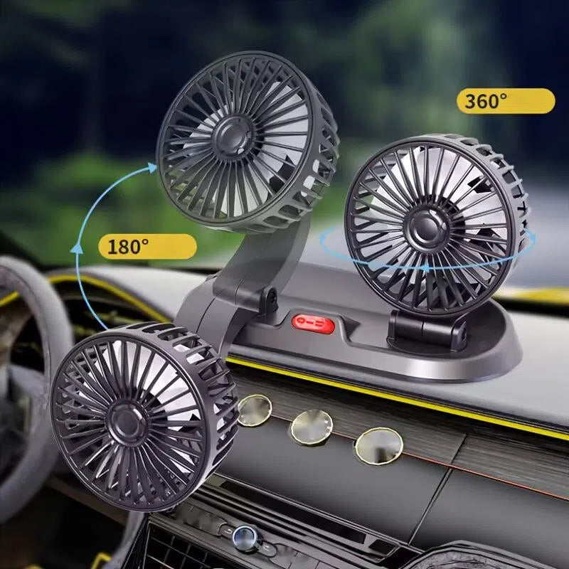 Ventilator auto cu două capete și numere de parcare - Universal 5V/USB/12V/24V, ventilator auto cu răcire dublă reglabilă