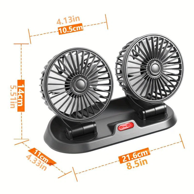 Ventilator auto cu două capete și numere de parcare - Universal 5V/USB/12V/24V, ventilator auto cu răcire dublă reglabilă