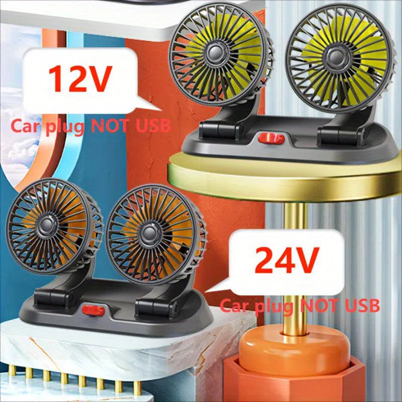 Ventilator auto cu două capete și numere de parcare - Universal 5V/USB/12V/24V, ventilator auto cu răcire dublă reglabilă