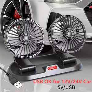 Ventilator auto cu două capete și numere de parcare - Universal 5V/USB/12V/24V, ventilator auto cu răcire dublă reglabilă