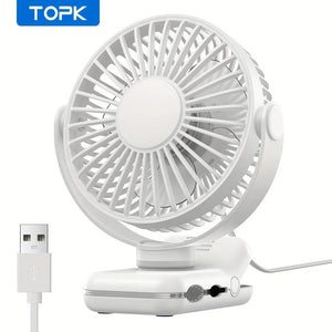 Ventilator de birou cu clema USB TOPK, motor fara perii, flux de aer puternic si silentios, clema puternica pentru atasare sigura, design elegant, constructie de inalta calitate, ventilator personal mini portabil pentru dormitor si birou