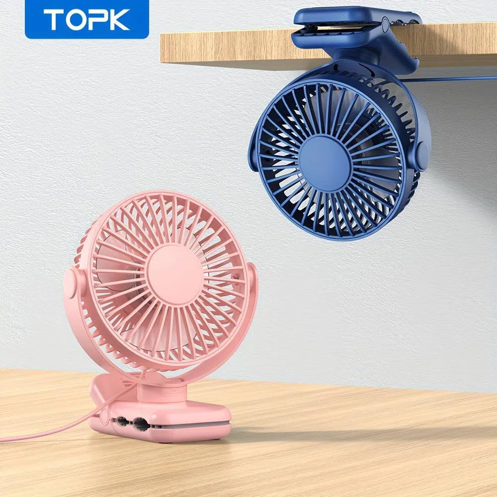 Ventilator de birou cu clema USB TOPK, motor fara perii, flux de aer puternic si silentios, clema puternica pentru atasare sigura, design elegant, constructie de inalta calitate, ventilator personal mini portabil pentru dormitor si birou