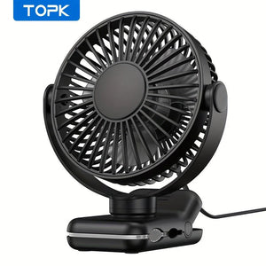 Ventilator de birou cu clema USB TOPK, motor fara perii, flux de aer puternic si silentios, clema puternica pentru atasare sigura, design elegant, constructie de inalta calitate, ventilator personal mini portabil pentru dormitor si birou