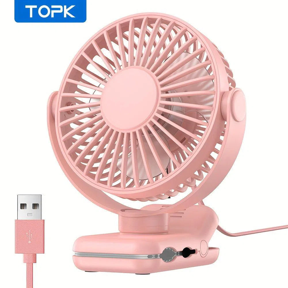 Ventilator de birou cu clema USB TOPK, motor fara perii, flux de aer puternic si silentios, clema puternica pentru atasare sigura, design elegant, constructie de inalta calitate, ventilator personal mini portabil pentru dormitor si birou