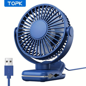 Ventilator de birou cu clema USB TOPK, motor fara perii, flux de aer puternic si silentios, clema puternica pentru atasare sigura, design elegant, constructie de inalta calitate, ventilator personal mini portabil pentru dormitor si birou