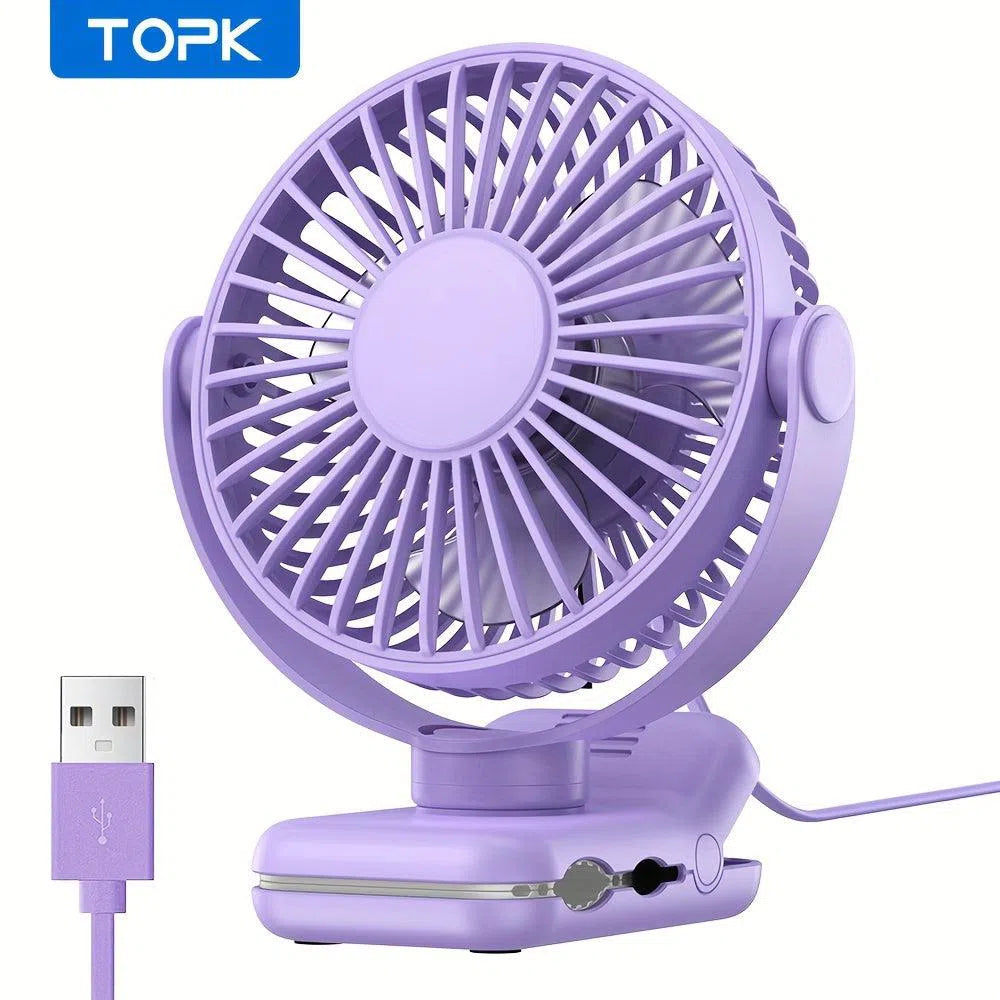 Ventilator de birou cu clema USB TOPK, motor fara perii, flux de aer puternic si silentios, clema puternica pentru atasare sigura, design elegant, constructie de inalta calitate, ventilator personal mini portabil pentru dormitor si birou