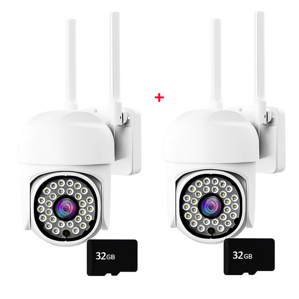 Pachet x2 Camera Wifi de Exterior Quanthex Color + 2 Card 32 GB, Senzor de Miscare, Night Vision, Vizualizare Live pe Telefon