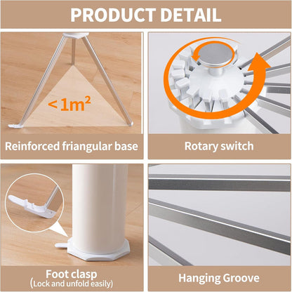 Uscător de Rufe tip Trepied, Pliabil și Compact, cu 16 Brațe Rotative, pentru Interior și Exterior, 125 cm