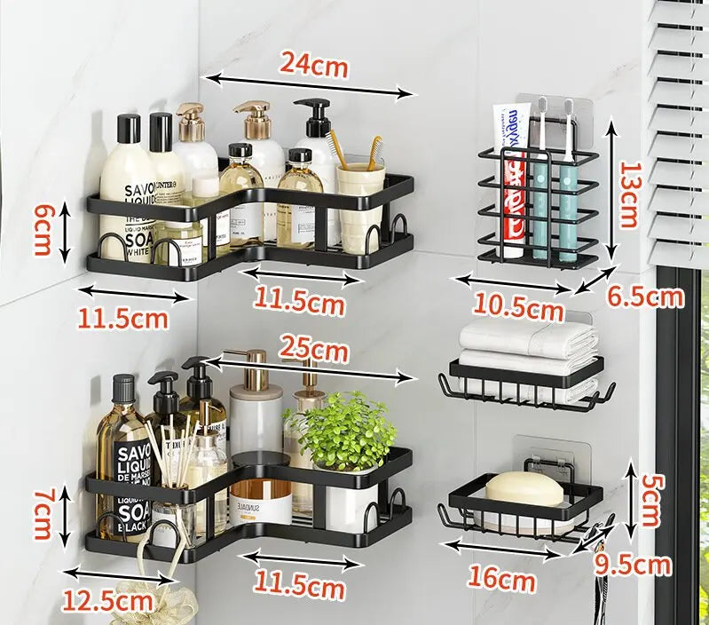 Set 5 Rafturi Premium fără Găurire Organizatoare pentru Baie sau Bucătărie