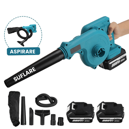 Dispozitiv 2 în 1 Suflantă și Aspirator Set Complet cu 2 Acumulatori 48V, 19.000 RPM