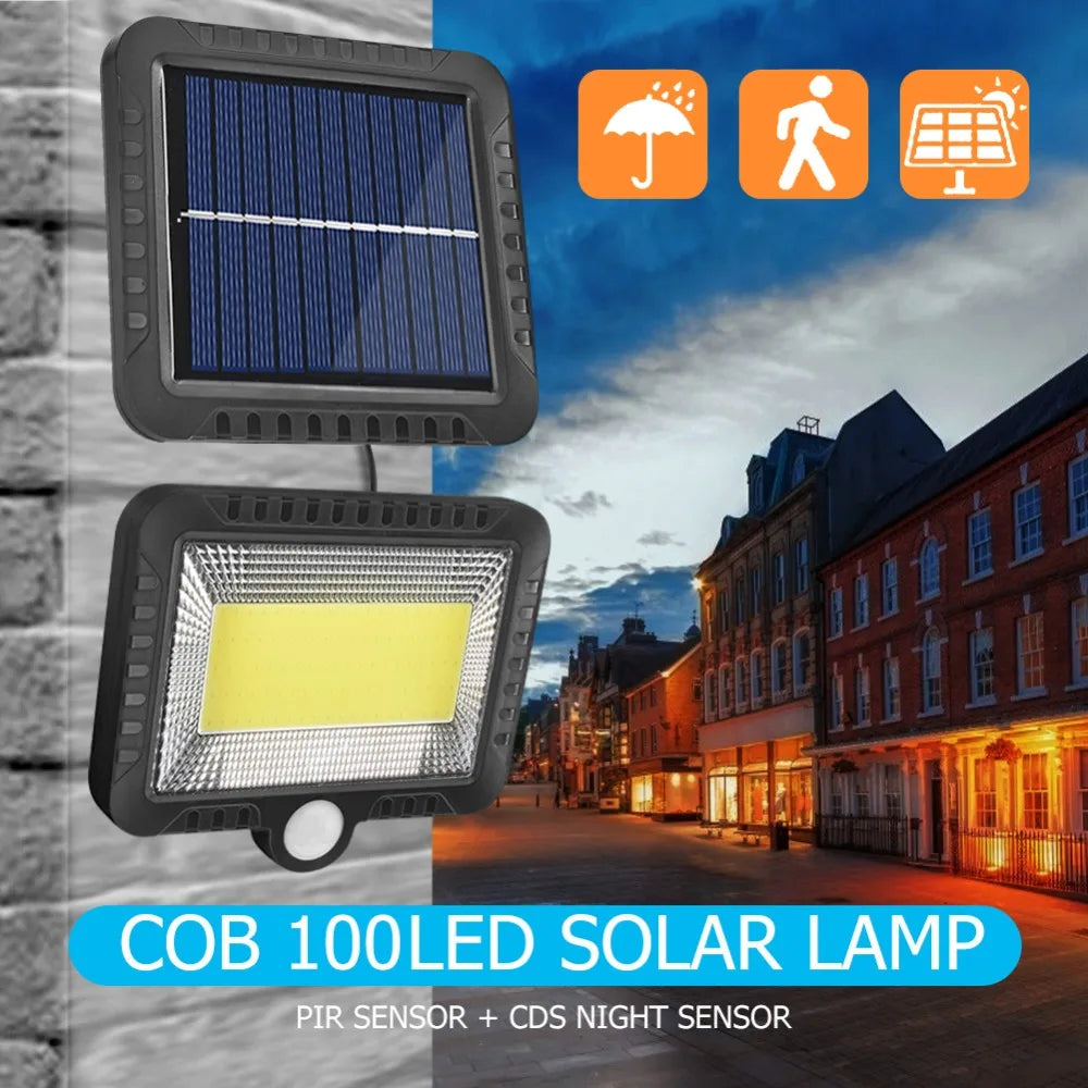 Set 4 Lămpi Solare 100W cu Senzor de Lumină și Mișcare Leduri COB + Telecomandă