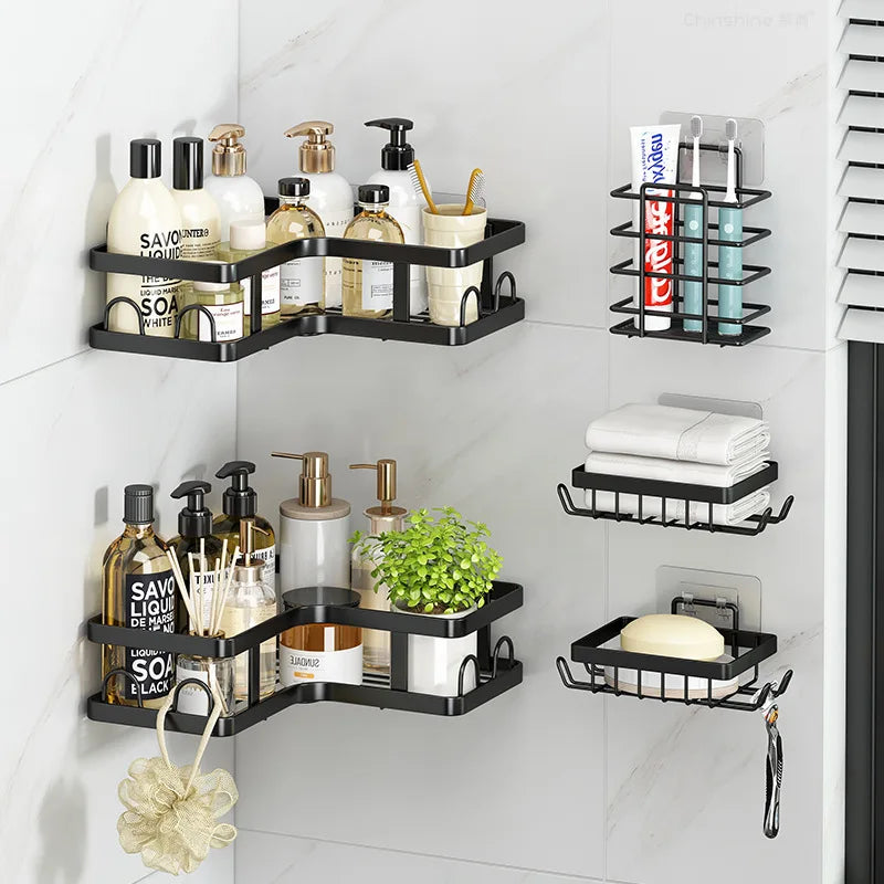 Set 5 Rafturi Premium fără Găurire Organizatoare pentru Baie sau Bucătărie