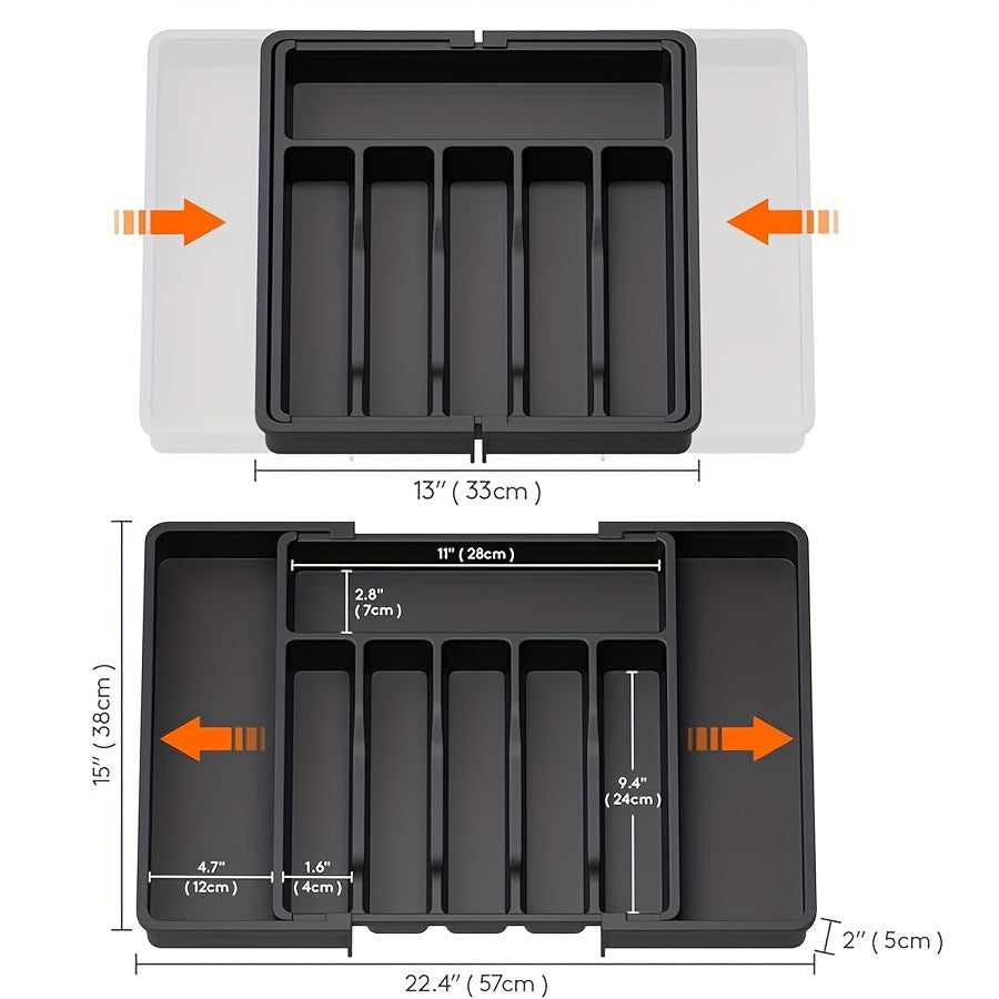 1Organizator pentru tacmuri sertar extensibil cu compartimente multiple pentru depozitarea ustensilelor de mas cutie de depozitare portabil telescopic ajustabil pentru tacmuri pentru linguri furculie cuite i spatule organizatoare i depozit