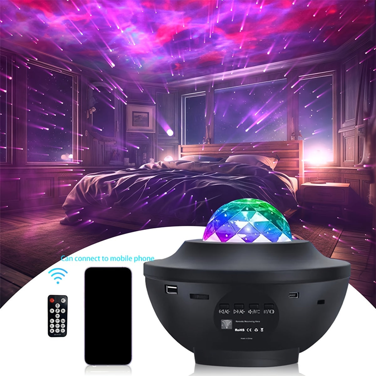 1Lampa de proiecie cu cer nstelat cu LED Innosinpo proiector de galaxie cu difuzor de muzic i microfon schimbare de culoare RGB cu telecomand lumin laser portabil fr fir alimentat prin USB pentru tavanul dormitorului ambian de dispoziie 