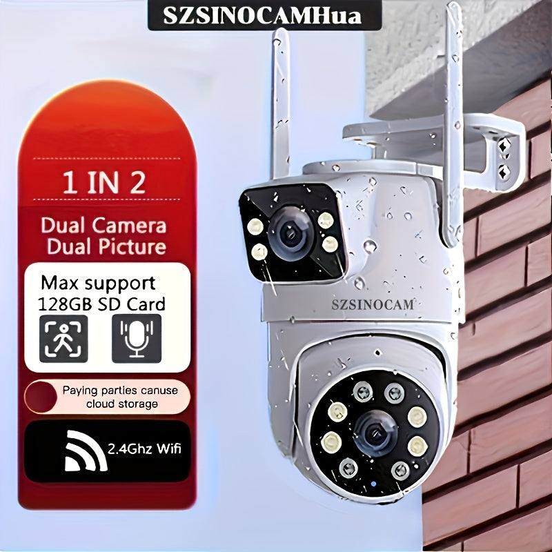 1Camera de securitate multifuncional wireless pentru exterior monitorizare de securitate WiFi rezoluie nalt 2K lentil dual rotaie automat pantilt vedere pe timp de noapte detectare a micrii apel bidirecional