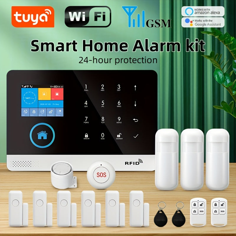 1Sistemul tu de alarm pentru cas fr fir inteligent cu WiFi i GSM ofer securitate mpotriva infractorilor suport pentru Alexa i Google Home cu detector de micare i senzor pentru u i fereastr