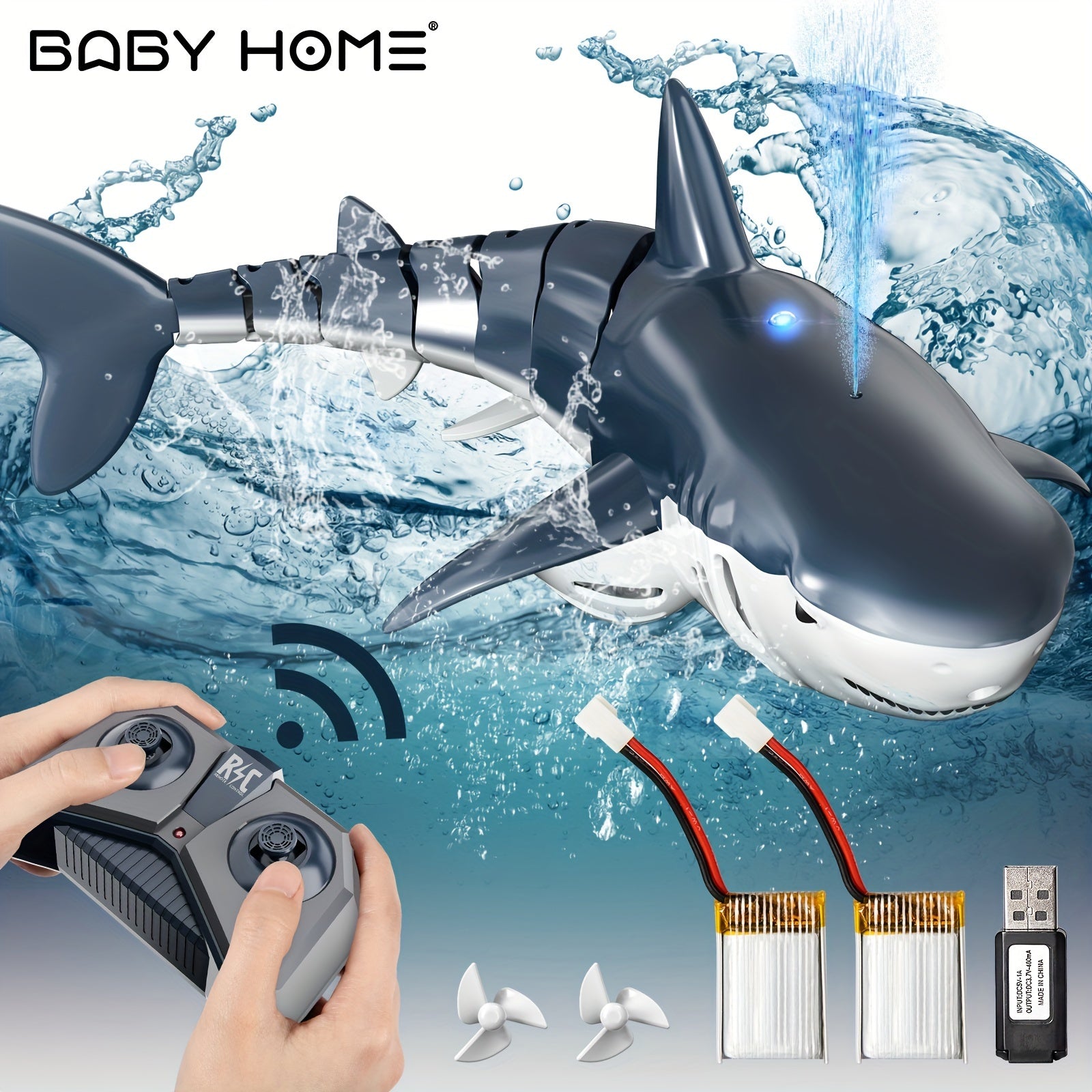 Jucrie de control la distan BABYHOME TEMI Shark 118 cu un design realist de pete lumin i pulverizare de ap potrivit pentru lac baie sau piscin ideal pentru copii biei ca dar de Halloween Crciun sau ziua de natere