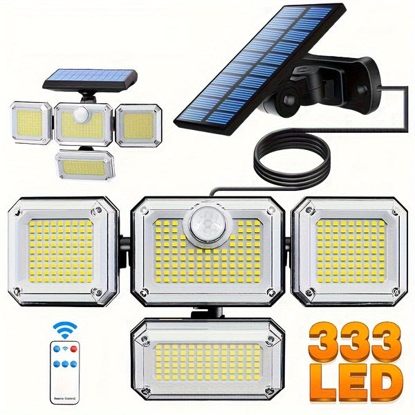 Lumină solară de exterior 200W cu 333 LED-uri, senzor de mișcare și telecomandă