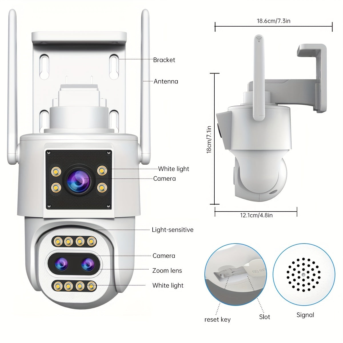 Camera de securitate IP WiFi JOOAN 5K pentru exterior cu PTZ lentile triple i ecran dual zoom optic 10x vedere pe timp de noapte color audio bidirecional detectare de micare urmrire automat montare pe perete monitorizare acas 110V220V 