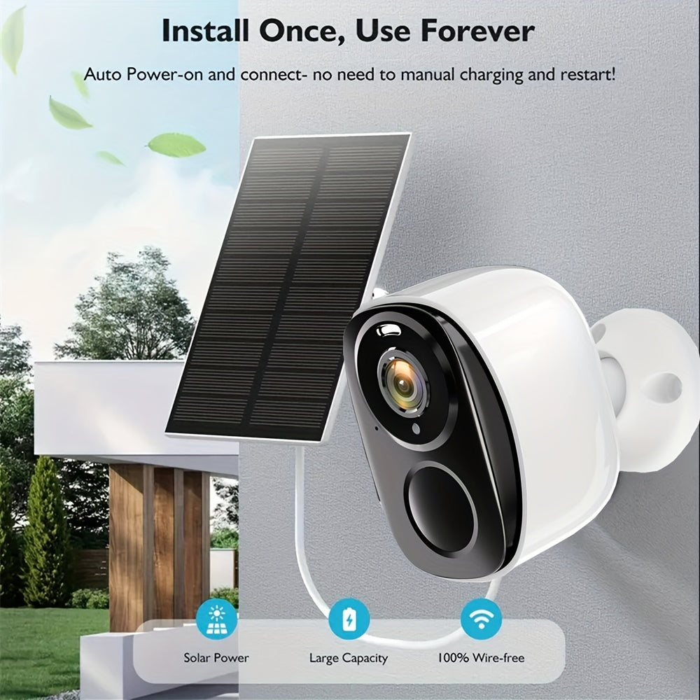 O camer de securitate wireless pentru exterior 2K 1440p cu vedere pe timp de noapte i cu reflector alimentat de energie solar detectare uman vorbire bidirecional rezistent la ap activat prin WiFi detectare de micare vedere color pe tim