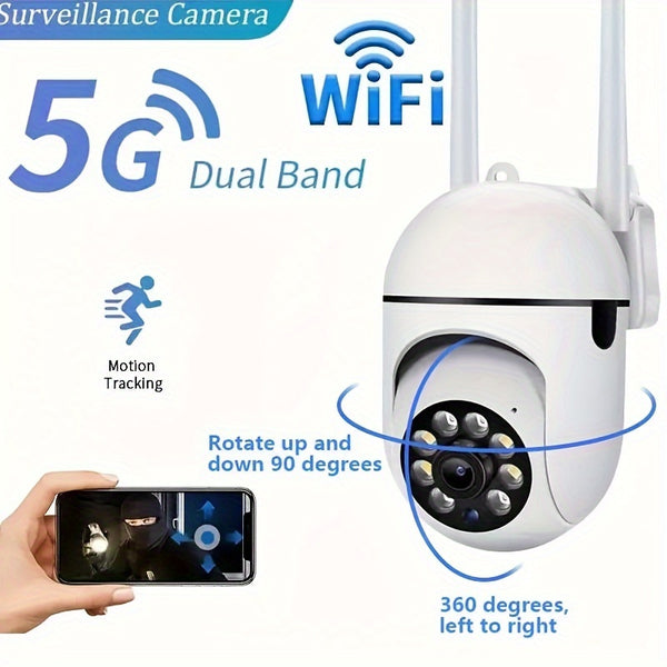 Cameră Supraveghere Wireless 5G/WiFi cu Rotire 355°, Vedere Nocturnă și Control prin Aplicație