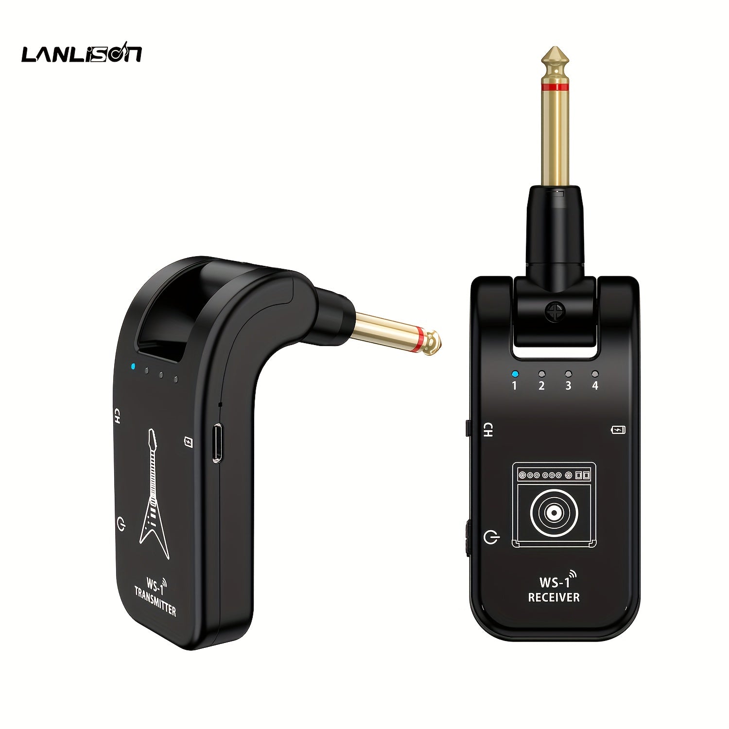 Sistem wireless Lanlison pentru chitar 24GHz cu baterie rencrcabil ncorporat  Compatibil cu chitare electrice basuri i saxofoane negru