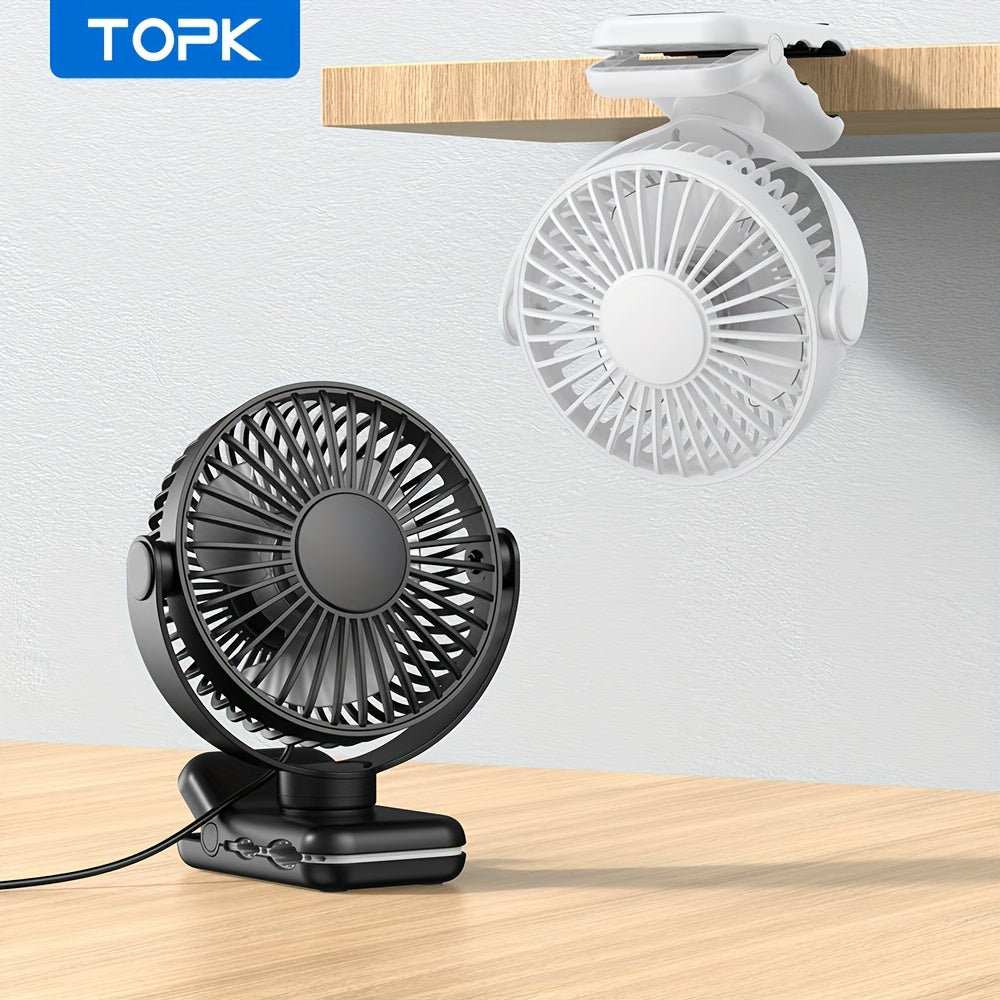 Ventilator de birou cu clema USB TOPK motor fara perii flux de aer puternic si silentios clema puternica pentru atasare sigura design elegant constructie de inalta calitate ventilator personal mini portabil pentru dormitor si birou