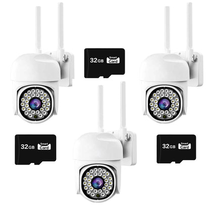 Pachet x3 Camera Wifi de Exterior Quanthex Color + 3 Card 32 GB, Senzor de Miscare, Night Vision, Vizualizare Live pe Telefon