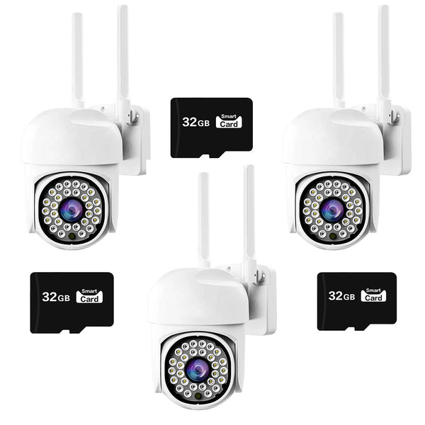 Pachet x3 Camera Wifi de Exterior Quanthex Color + 3 Card 32 GB, Senzor de Miscare, Night Vision, Vizualizare Live pe Telefon