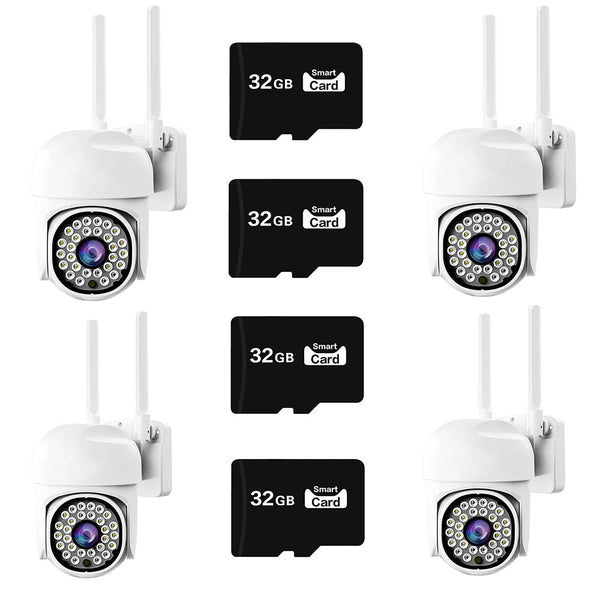 Pachet x4 Camera Wifi de Exterior Quanthex Color + 4 Card 32 GB, Senzor de Miscare, Night Vision, Vizualizare Live pe Telefon